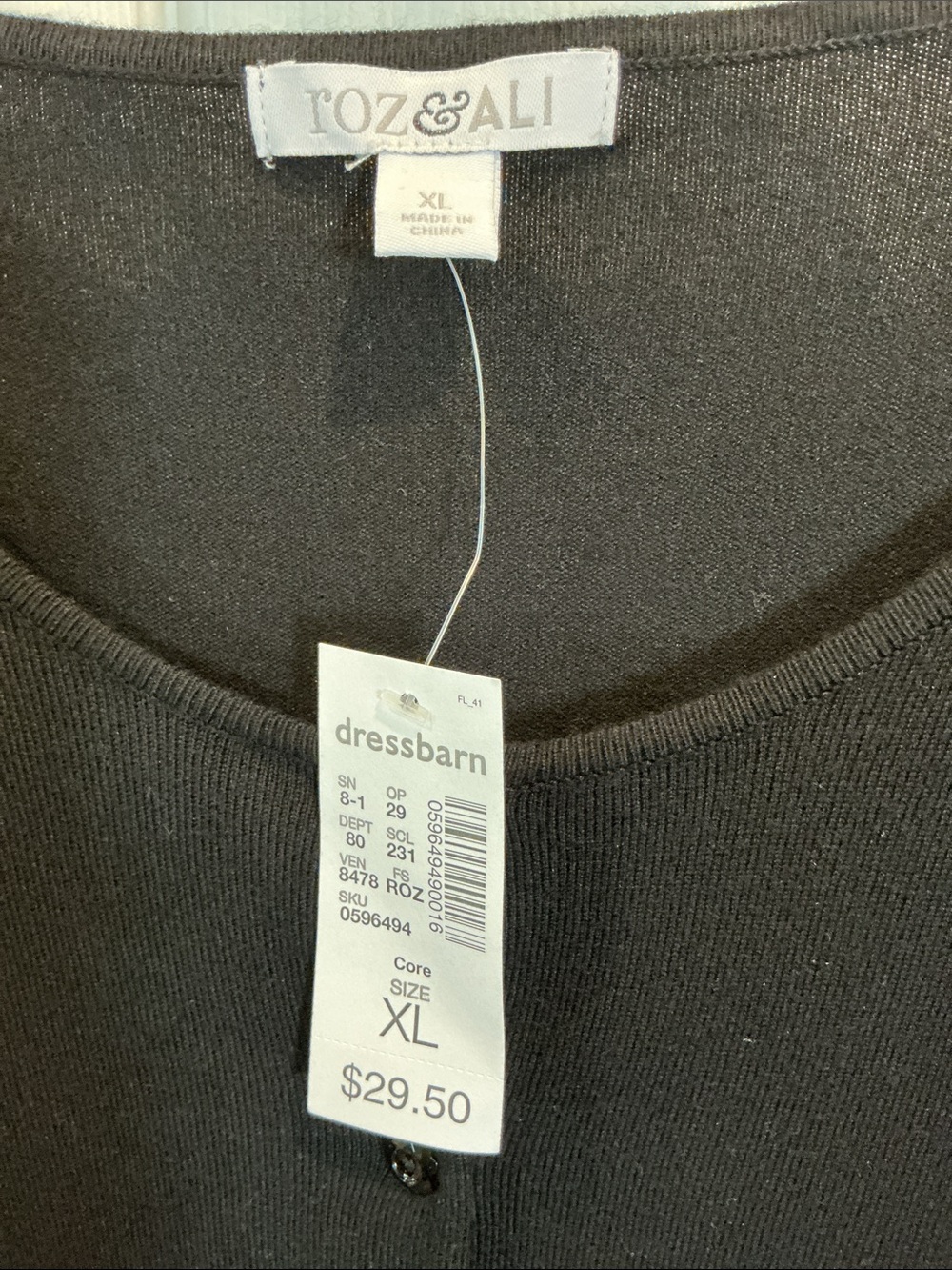 Roz & Ali Black Button-Front Cardigan Sweater- NWT - Picture 4 of 5